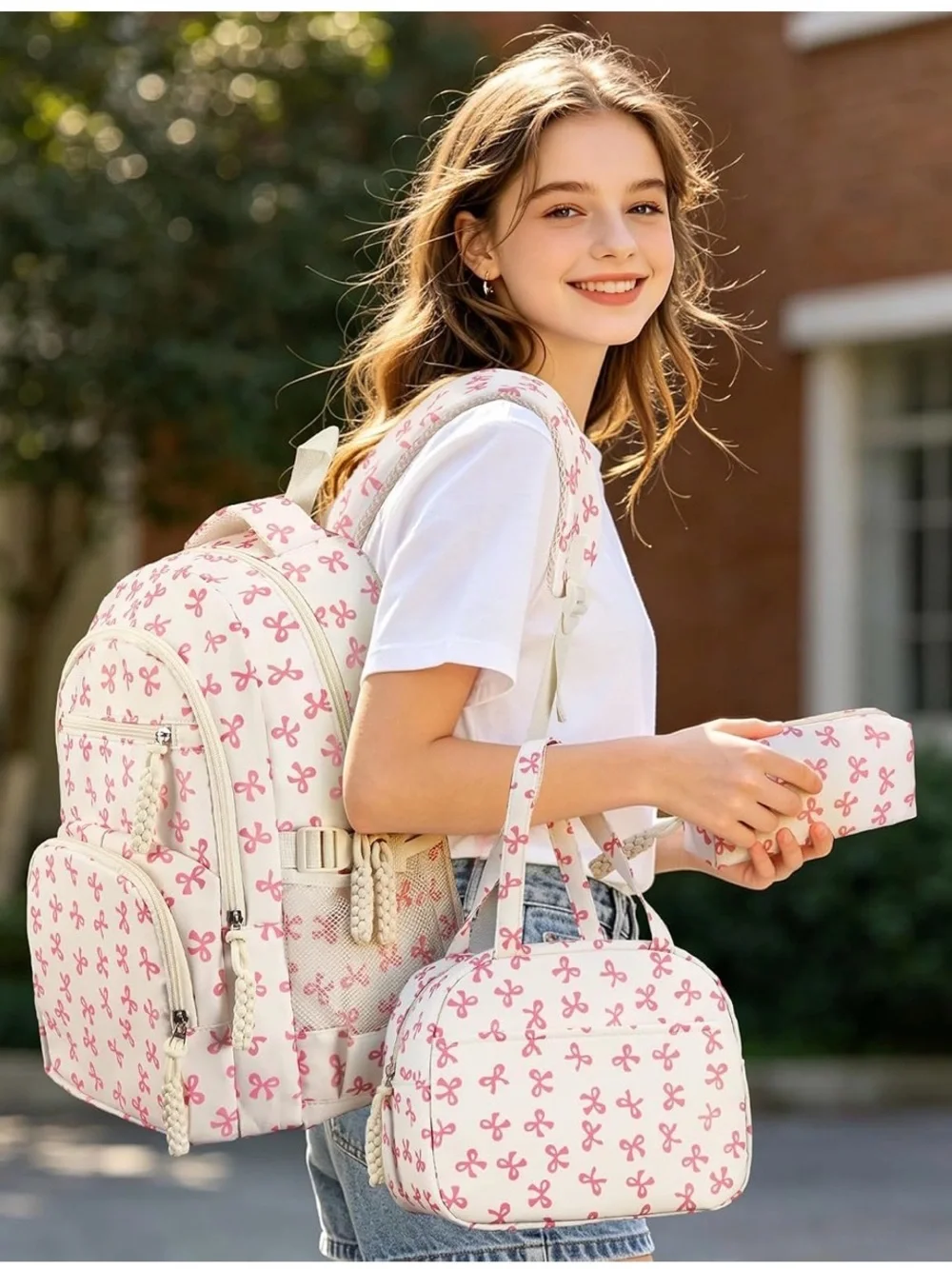 Kids 3-Piece Pink Bow Backpack Set
